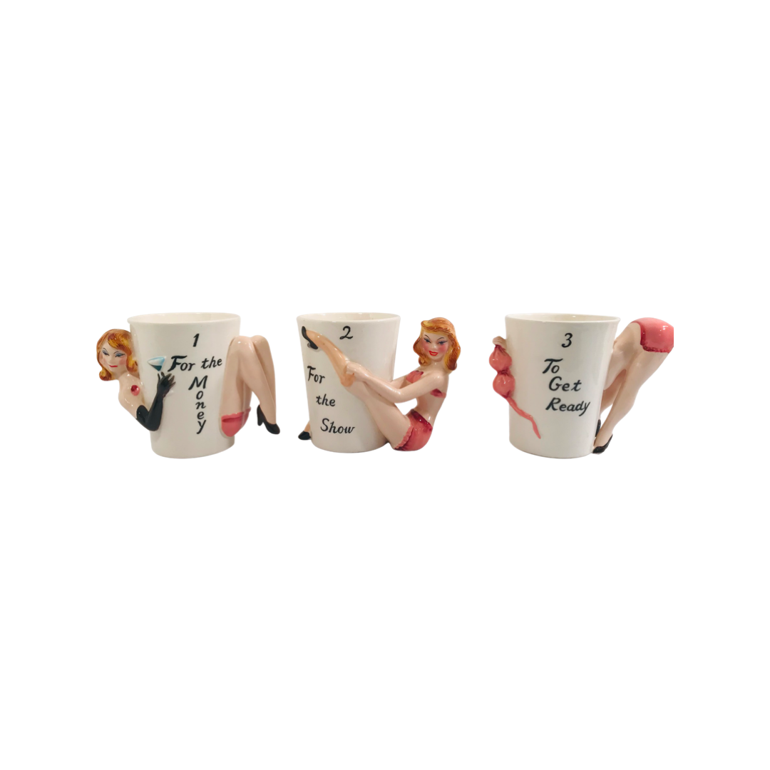Shafford Mid-Century Party Girls 1-For-The-Money.. Mugs (Set of 3)