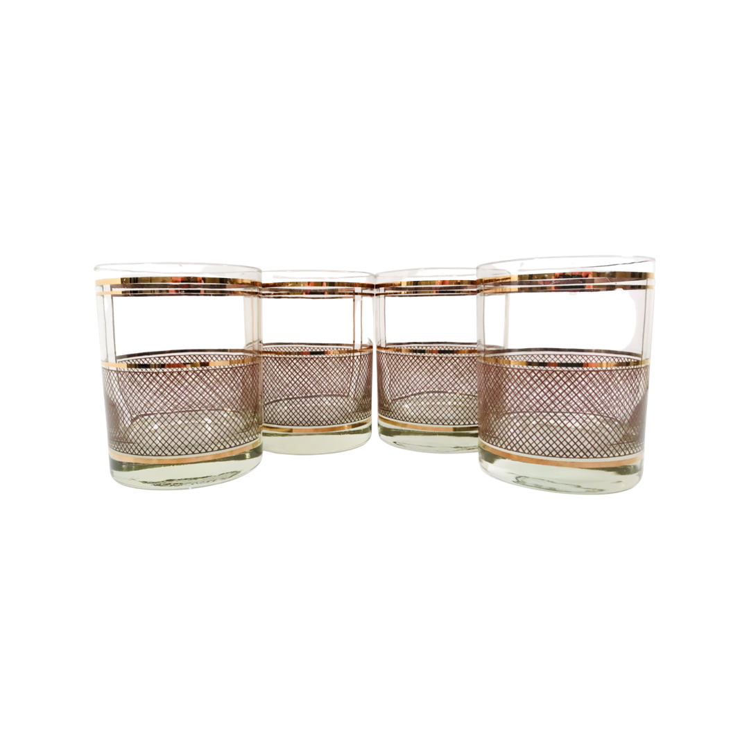 Culver Mid-Century Gold Netting Double Old Fashion Glasses (Set of 4)