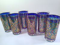 Load image into Gallery viewer, Georges Briard Signed Mid-Century Sari Blue Paisley &amp; 22-Karat Gold Highball Glasses (Set of 6)
