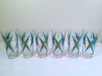 Load image into Gallery viewer, Federal Glass Inca Mid-Century Atomic Turquoise and 22-Karat Gold Starburst Glasses (Set of 6)

