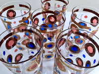 Load image into Gallery viewer, Georges Briard Signed Mid-Century 22-Karat Gold and Colorful Circle Glasses (Set of 6)
