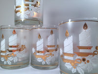 Load image into Gallery viewer, Culver Signed Mid-Century 22-Karat Gold &amp; White Christmas Candles Glasses (Set of 4 with Original Box)
