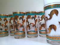 Load image into Gallery viewer, Fred Press Signed Mid-Century Turquoise &amp; 22-Karat Gold Dolphin Glasses (Set of 6)

