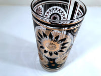 Load image into Gallery viewer, Fred Press Signed Mid-Century Black and 22-Karat Gold Abstract Flower Glasses (Set of 2)
