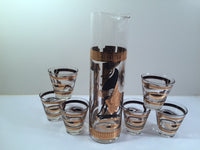Load image into Gallery viewer, Fred Press Signed Mid-Century Trojan Horse 7-Piece Bar Set (1 Pitcher &amp; 6 Glasses)
