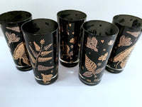 Load image into Gallery viewer, Georges Briard Signed Mid-Century Black and 22-Karat Gold Honey Bee and Nature Glasses (Set of 5)
