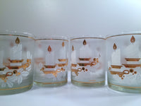 Load image into Gallery viewer, Culver Signed Mid-Century 22-Karat Gold &amp; White Christmas Candles Glasses (Set of 4 with Original Box)
