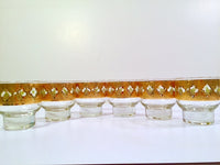 Load image into Gallery viewer, Culver Signed Mid-Century Valencia Green &amp; 22-Karat Gold Whiskey Double Shot Glasses (Set of 6)
