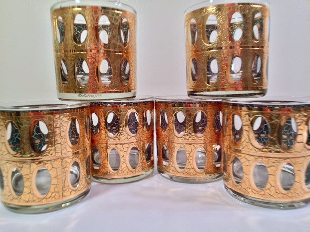 Culver - Signed Mid-Century Pisa 22-Karat Gold Low-Ball Rock Glasses (Set of 6)