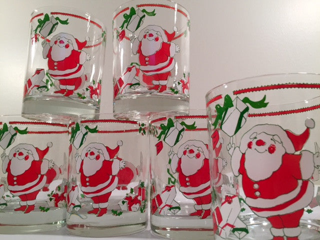 Georges Briard Signed Mid-Century Santa and Present Glasses (Set of 6)