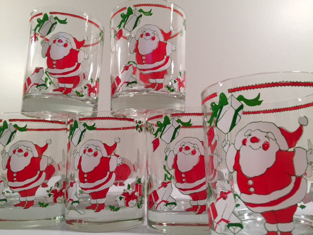 set 6 Vintage Christmas Santa & Reindeer Drinking Glasses Rare Set