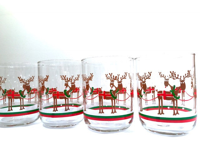 Libbey Christmas Reindeer Double Old Fashion Glasses (Set of 4)