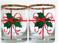 Load image into Gallery viewer, Mid-Century Christmas Holly Berry and Ribbon Double Old Fashion Glasses (Set of 4)
