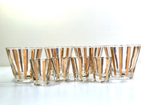 Load image into Gallery viewer, Mid-Century 22-Karat Gold Striped 8-Piece Old Fashion and Shot Glass Set
