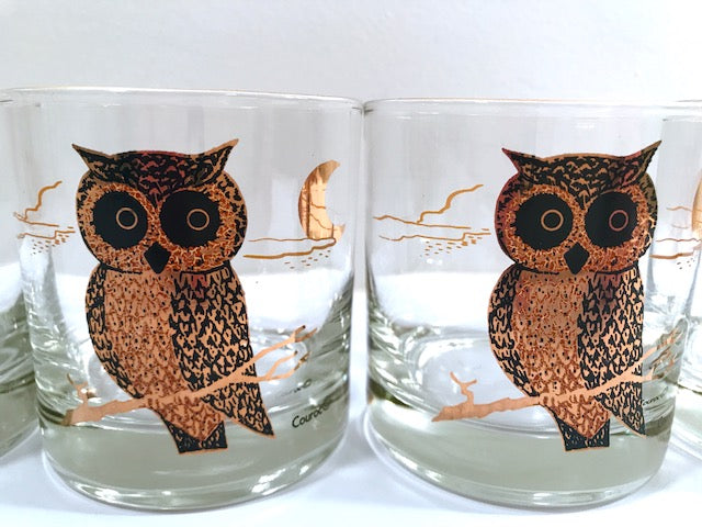 Couroc Signed Mid-Century Black and 22-Karat Gold Owl Old Fashion