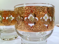 Load image into Gallery viewer, Culver Signed Mid-Century Valencia Green &amp; 22-Karat Gold Whiskey Double Shot Glasses (Set of 6)
