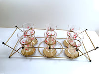 Load image into Gallery viewer, Federal Glass Pink Atomic Starburst Glasses with Tipsy Tim Carrier (Set of 6 with Carrier)
