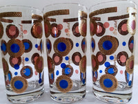 Load image into Gallery viewer, Georges Briard Signed Mid-Century 22-Karat Gold and Colorful Circle Glasses (Set of 6)
