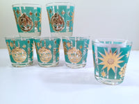 Load image into Gallery viewer, Mid-Century Turquoise and 22-Karat Gold Old Fashion Glasses (Set of 6)
