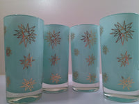 Load image into Gallery viewer, Federal Glass Mid-Century Blue Atomic &amp; 22-Karat Gold Star Glasses (Set of 4)
