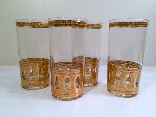 Culver Signed Antigua Mid-Century 22-Karat Gold Highball Glasses (Set of 4)