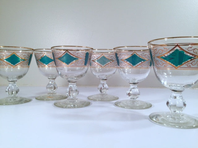 Libbey Mid-Century Emerald & 22-Karat Gold Cordial-Sorbet Glasses (Set of 6)