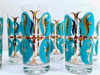 Load image into Gallery viewer, Mid-Century Abstract Turquoise and 22-Karat Gold Glasses (Set of 7)
