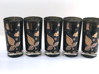 Load image into Gallery viewer, Georges Briard Signed Mid-Century Black and 22-Karat Gold Honey Bee and Nature Glasses (Set of 5)
