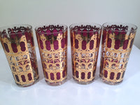 Load image into Gallery viewer, Culver Signed Mid-Century Cranberry Scroll 22-Karat Gold Glasses (Set of 4)
