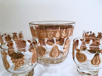 Load image into Gallery viewer, Culver Signed Mid-Century Florentine Golden Fruit Ice Bucket and Old Fashion Glasses (Set of 4)
