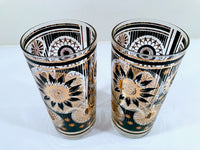 Load image into Gallery viewer, Fred Press Signed Mid-Century Black and 22-Karat Gold Abstract Flower Glasses (Set of 2)
