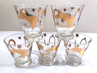 Load image into Gallery viewer, Fred Press Signed Mid-Century 22-Karat Gold Horse Derby Whiskey Glasses (Set of 5)
