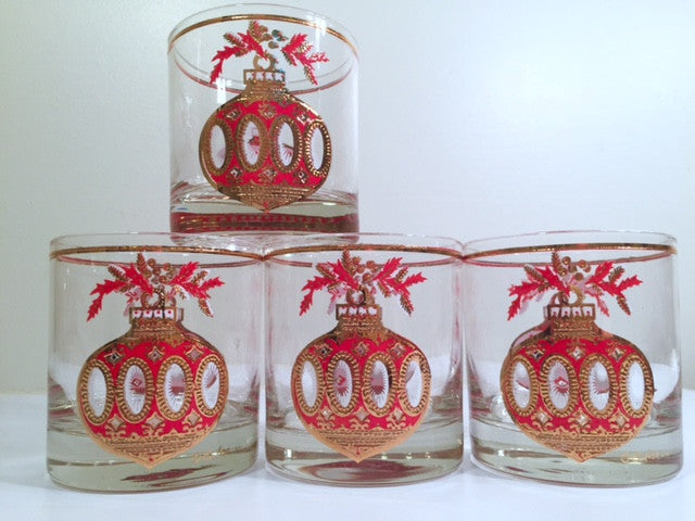 Culver Signed Mid-Century Christmas Ornament Glasses (Set of 4)