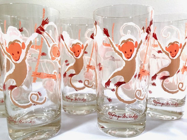 Georges Briard Signed Mid-Century Monkey Business Glasses (Set of 6)
