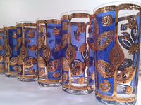 Load image into Gallery viewer, Culver Mid-Century Blue and 22-Karat Gold Leaf Glasses (Set of 8)

