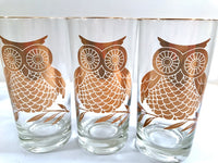 Load image into Gallery viewer, Mid-Century Retro Gold Owl Highball Glasses (Set of 6)
