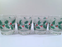 Load image into Gallery viewer, Fred Press Signed Mid-Century Frosted Christmas Holly Old Fashion Glasses (Set of 4)
