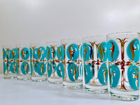 Load image into Gallery viewer, Mid-Century Abstract Turquoise and 22-Karat Gold Glasses (Set of 7)
