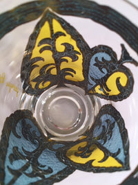 Load image into Gallery viewer, Georges Briard Signed Mid-Century Blue and Yellow Spade Whiskey-Double Shot Glasses (Set of 7)
