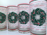 Load image into Gallery viewer, Culver Signed Mid-Century Merry Christmas Wreath Glasses (Set of 7)
