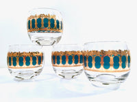 Load image into Gallery viewer, Culver Signed Mid-Century Emerald Azure Scroll Roly Poly Glasses (Set of 4)
