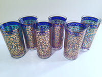 Load image into Gallery viewer, Georges Briard Signed Mid-Century Sari Blue Paisley &amp; 22-Karat Gold Highball Glasses (Set of 6)
