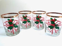 Load image into Gallery viewer, Mid-Century Christmas Holly Berry and Ribbon Double Old Fashion Glasses (Set of 4)
