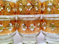 Load image into Gallery viewer, Culver Signed Mid-Century Valencia Green &amp; 22-Karat Gold Whiskey Double Shot Glasses (Set of 6)
