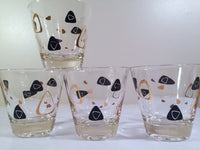 Load image into Gallery viewer, Federal Glass Mid-Century Black and 22-Karat Gold Amoeba Boomerang Glasses (Set of 4)
