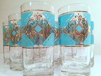 Load image into Gallery viewer, Libbey Mid-Century Turquoise and 22-Karat Gold Highball Glasses (Set of 8)
