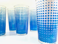 Load image into Gallery viewer, Hazel Atlas Mid-Century Retro Blue Dots Glass Set With Original Box (Set of 8)
