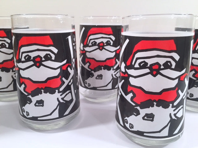Mid Century Libbey Christmas Santa Glasses- Set of 8