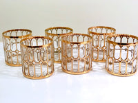 Load image into Gallery viewer, Imperial Glass Company –  Spanish Windows 22-Karat Gold Mid-Century Double Old Fashion Glasses (Set of 6)
