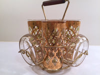 Load image into Gallery viewer, Culver Signed Mid-Century Valencia Green &amp; 22-Karat Gold 8-Piece Bar Set With Carrier (Set of 4 Glasses,  4 Coasters, Carrier)
